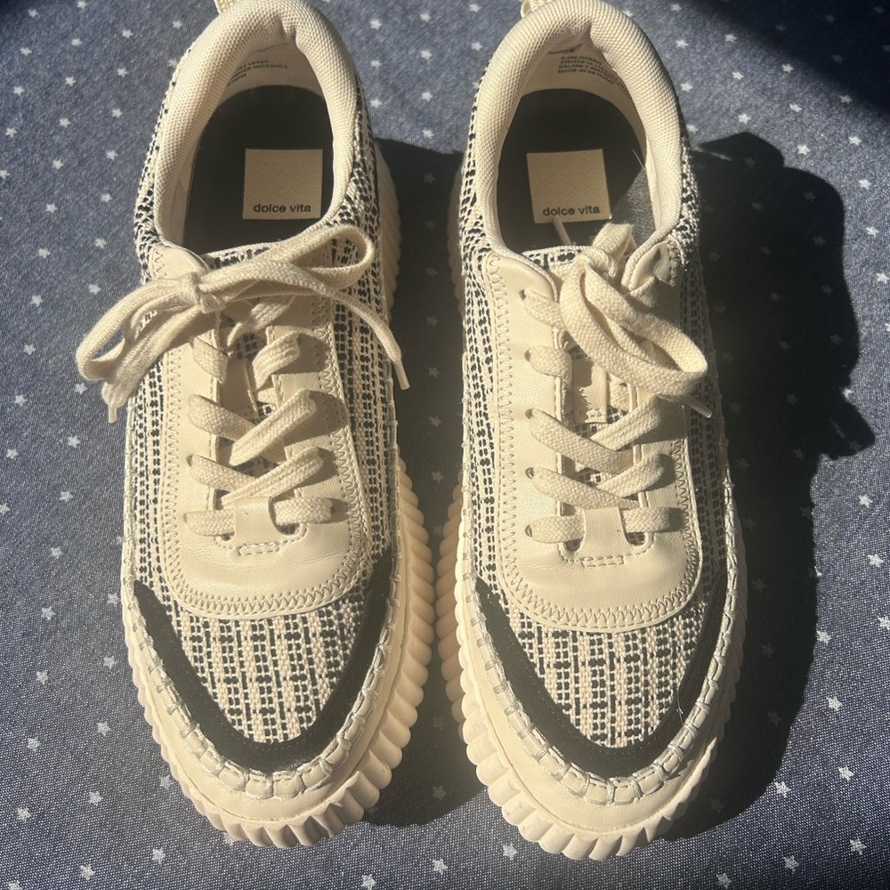 Dolce Vita Beige and Black Lace-Up Sneakers